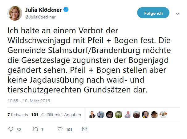 Klöckner Bogenjagd twitter