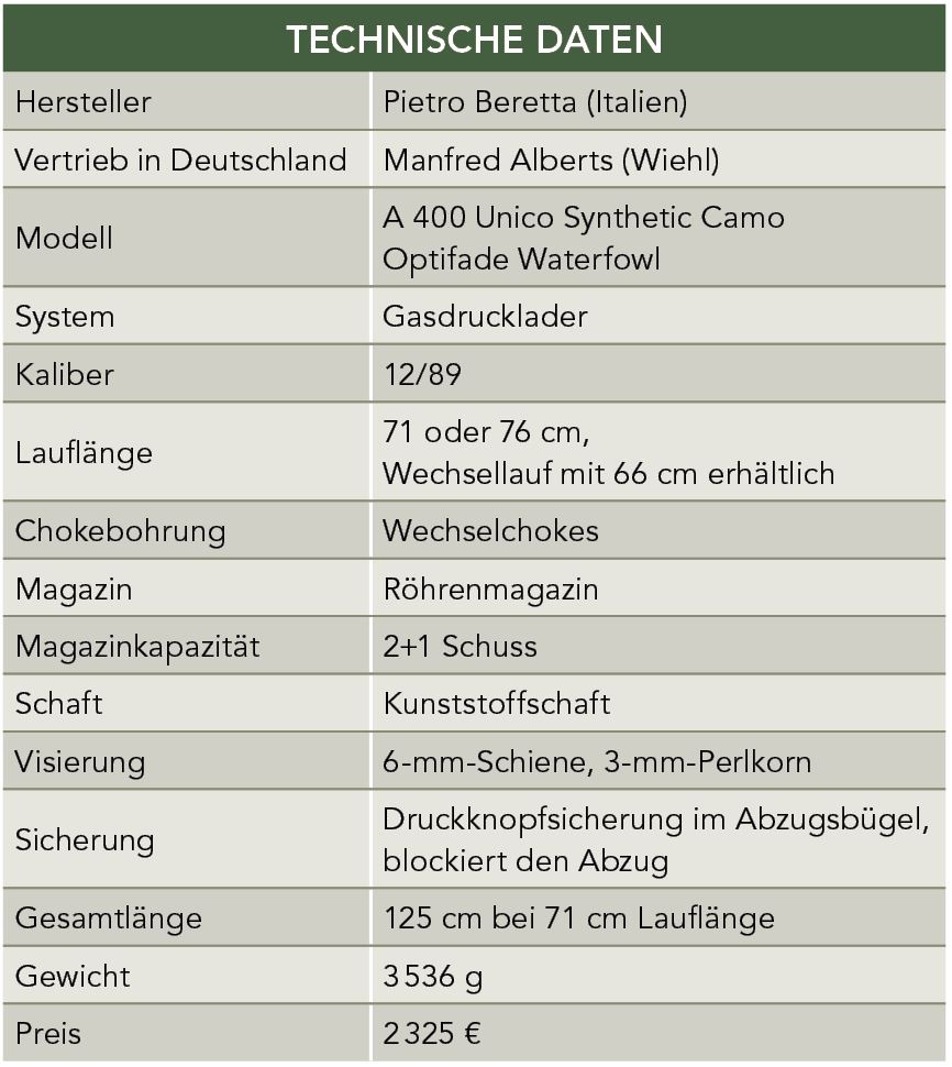 Technische Daten Beretta A 400 Unico